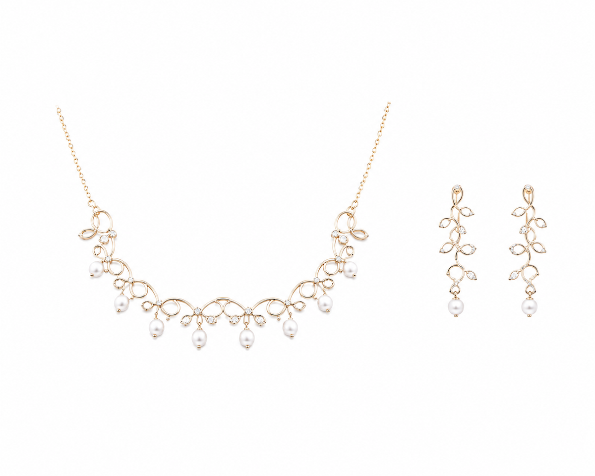 Rose Gold Crystal Necklace & Earrings Set for Women