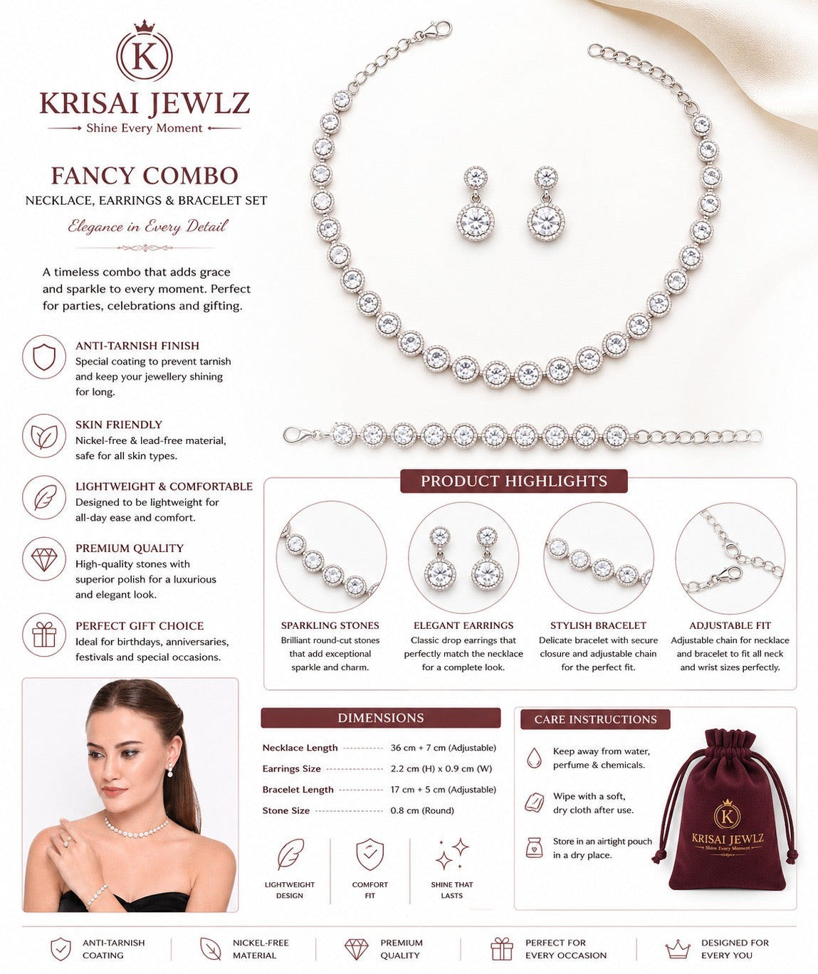 Solitaire Necklace, Earrings & Bracelet Set