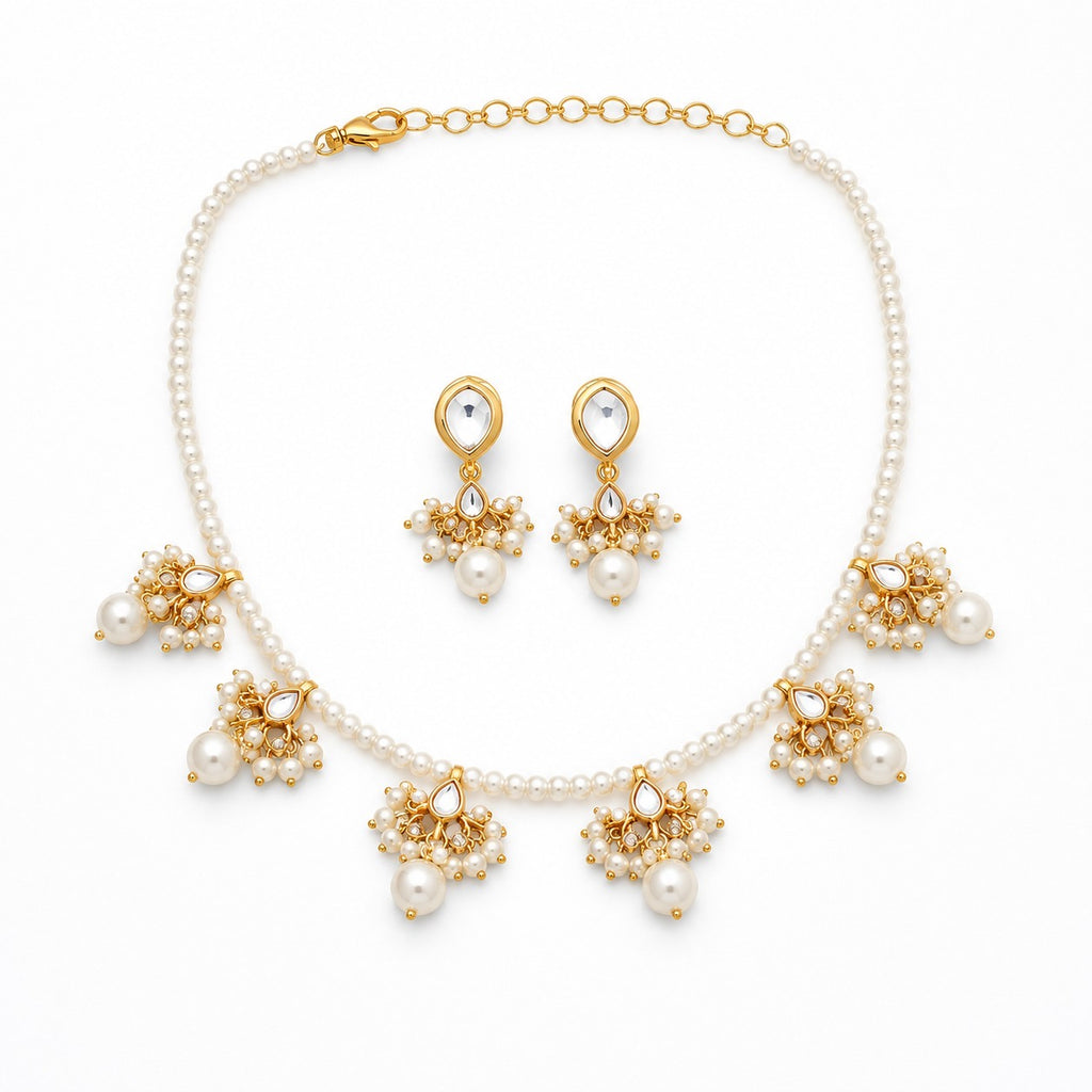 Elegant Pearl Drop Kundan Necklace Set with Earrings