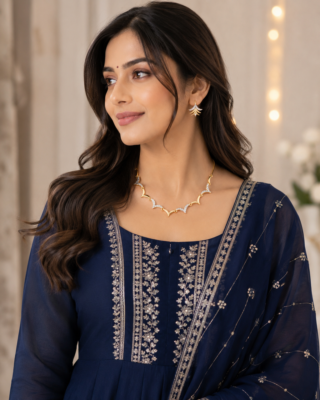 Dual Tone Sparkle Necklace & Earrings Set