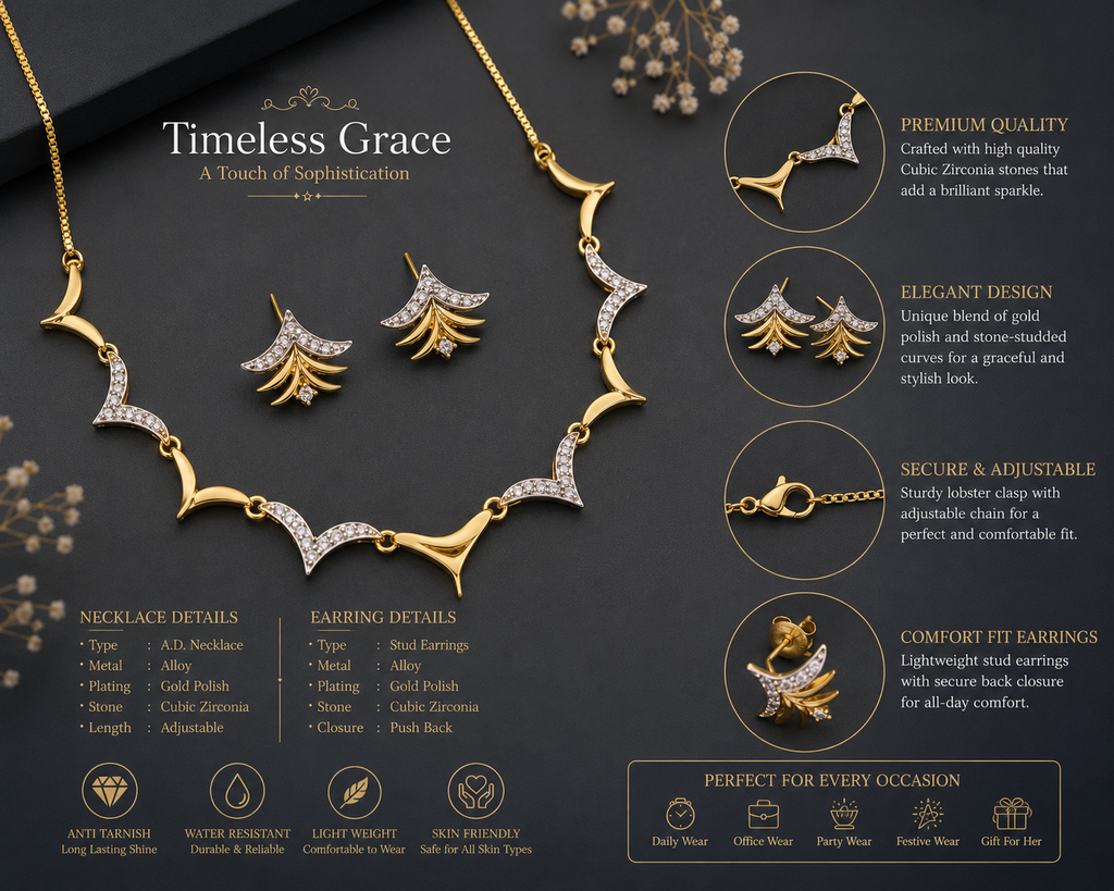Dual Tone Sparkle Necklace & Earrings Set