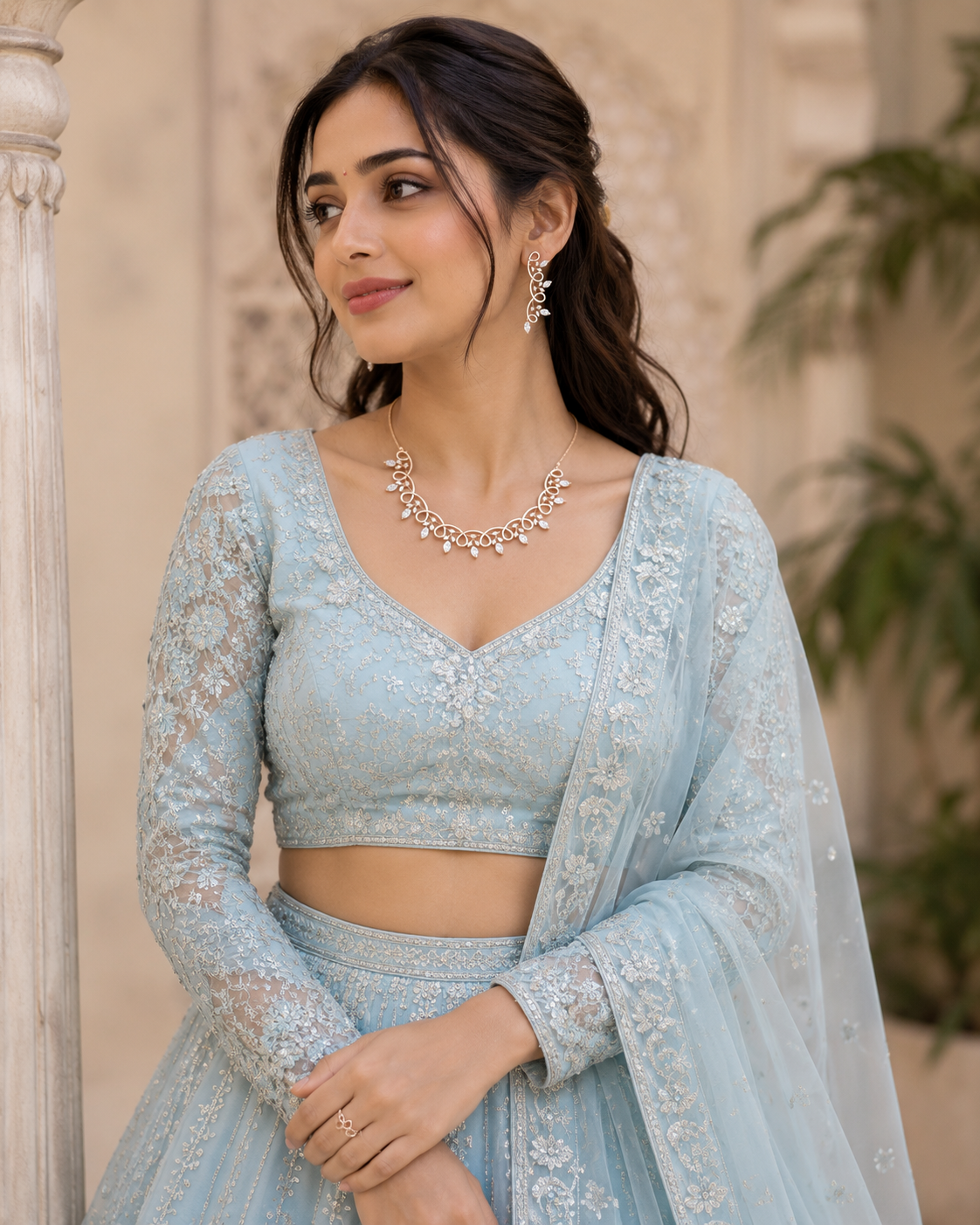 Rose Gold Crystal Necklace & Earrings Set for Women