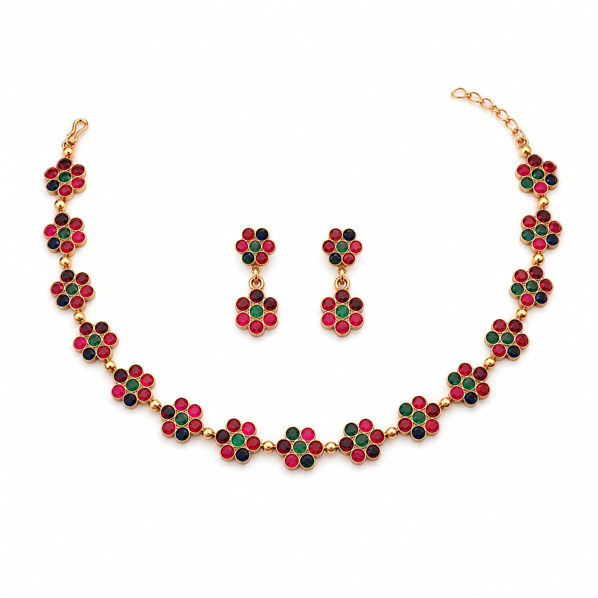 Floral Multicolor Stone Necklace & Earrings Set