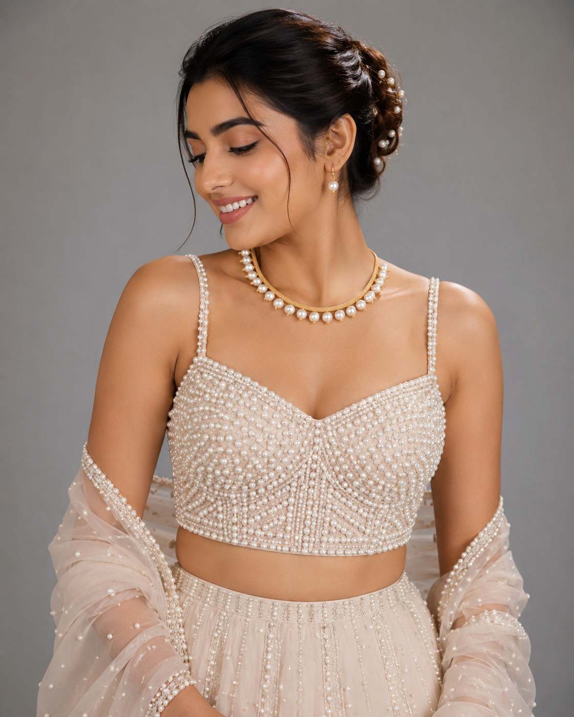 Elegant Pearl Choker Necklace & Earrings Set for Women