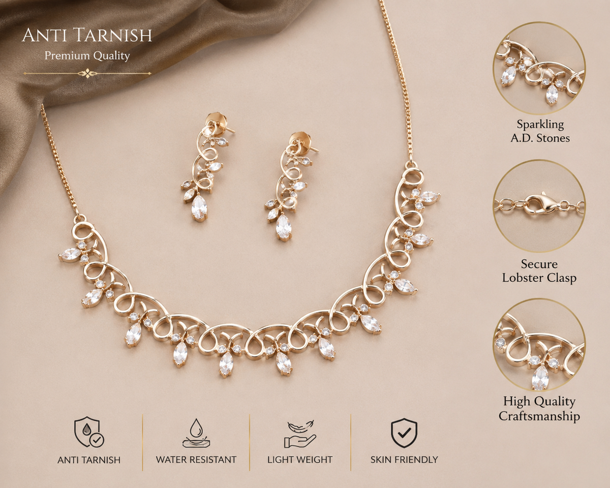 Rose Gold Crystal Necklace & Earrings Set for Women