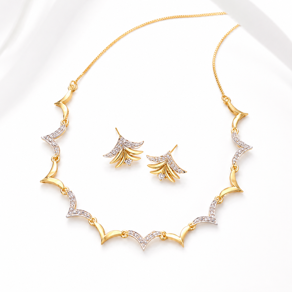 Dual Tone Sparkle Necklace & Earrings Set