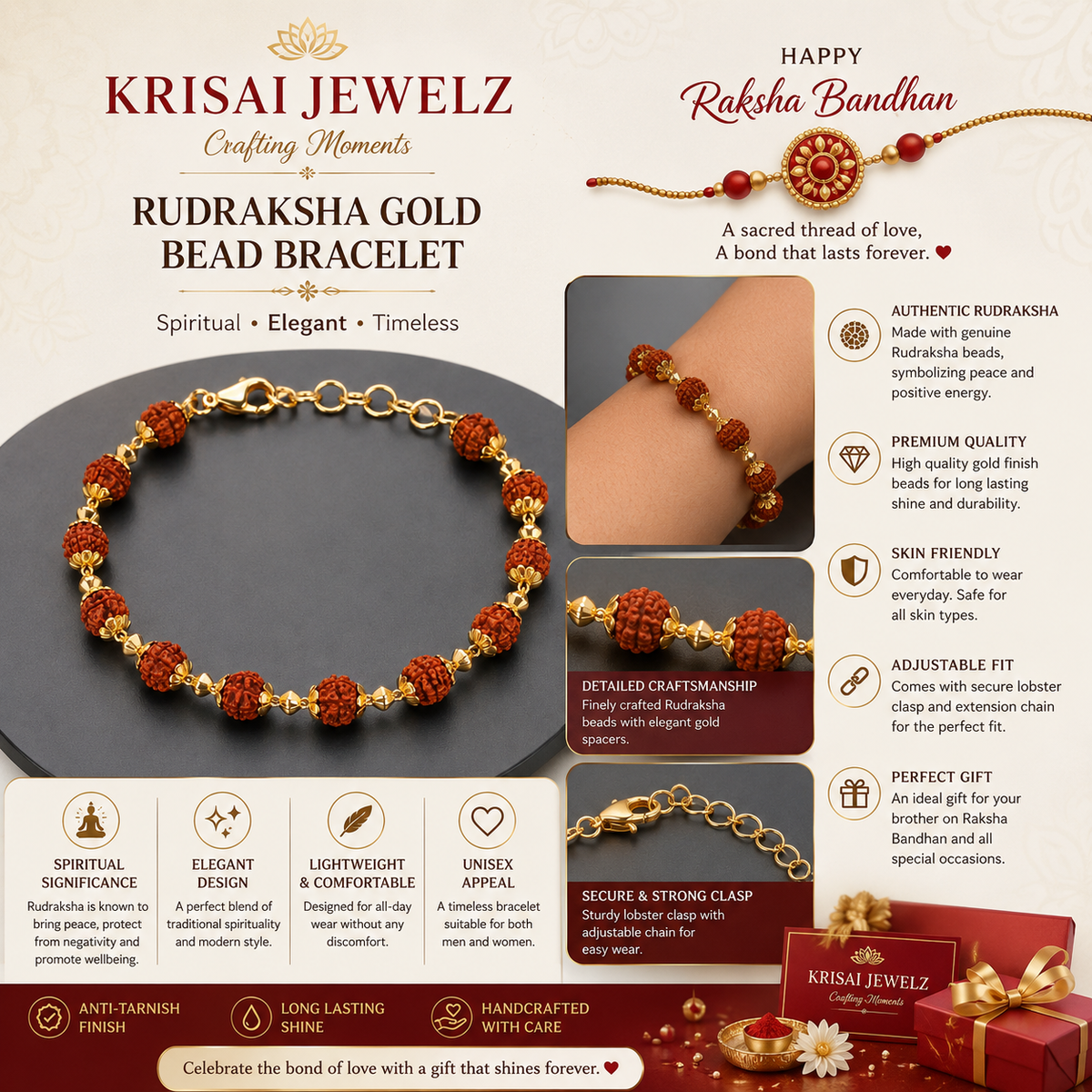 Premium Gold Finish Rudraksha Bracelet