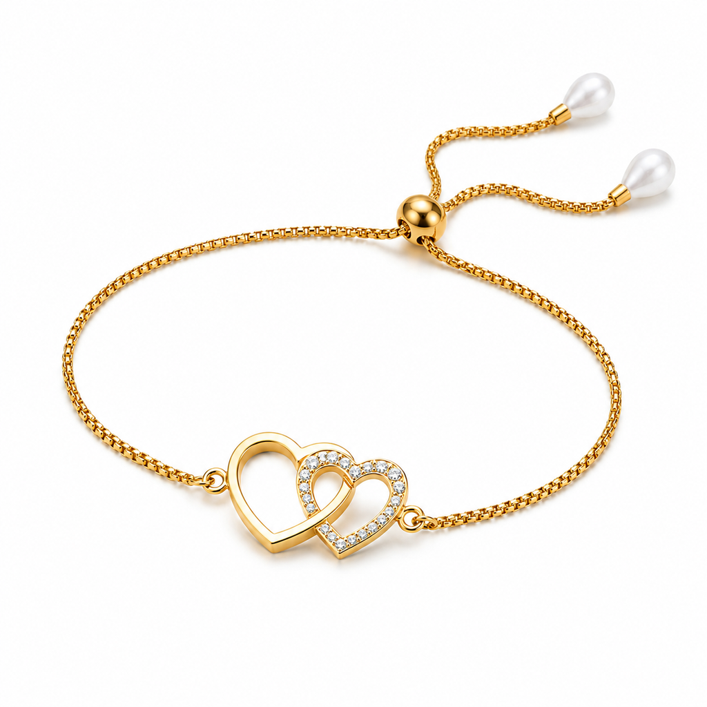 Twin Hearts Crystal Adjustable Bracelet