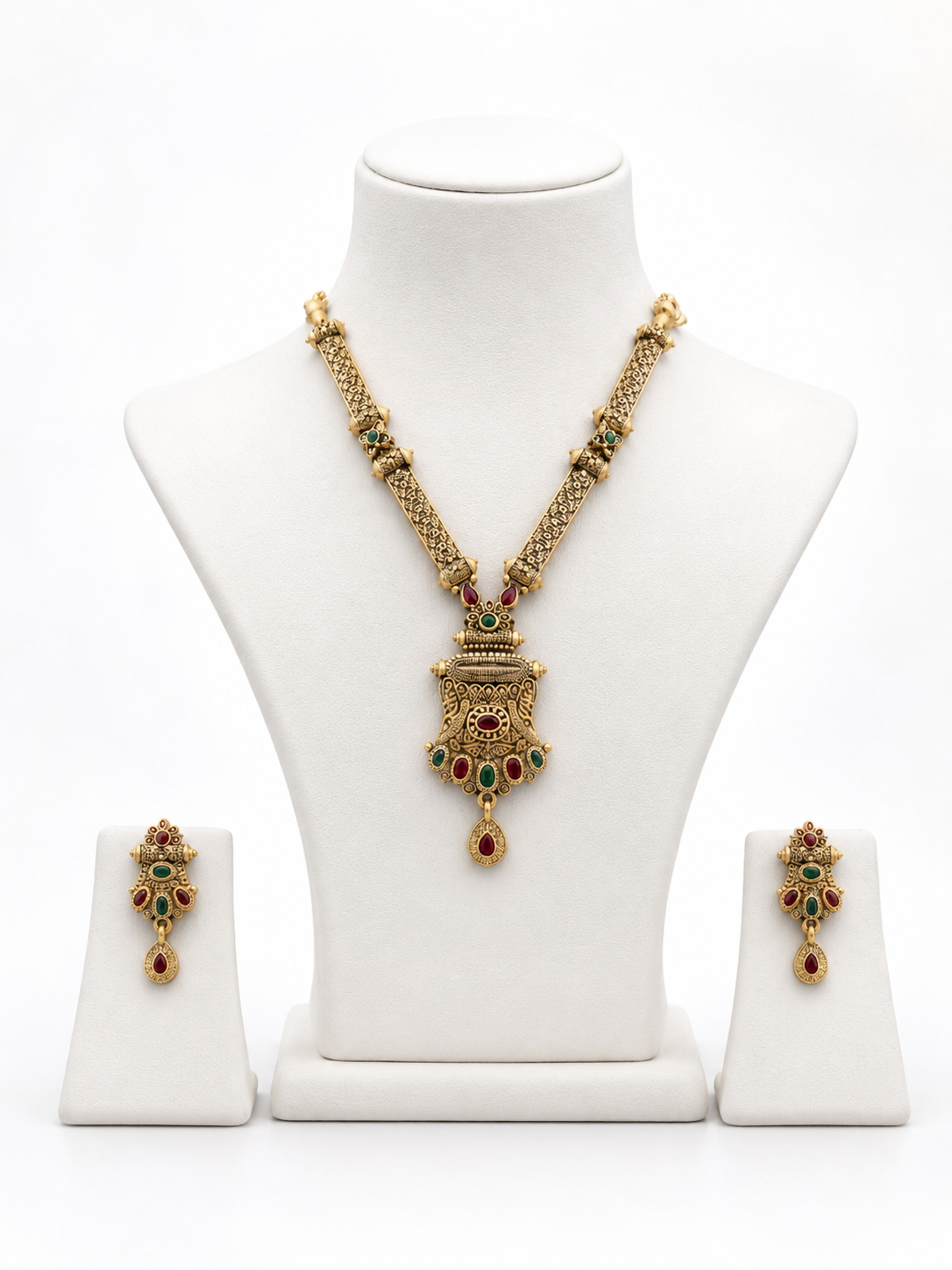 Antique Temple Pendant Necklace & Jhumka Earrings Set