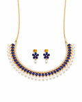 Royal Blue Kundan Pearl Necklace & Earrings Set
