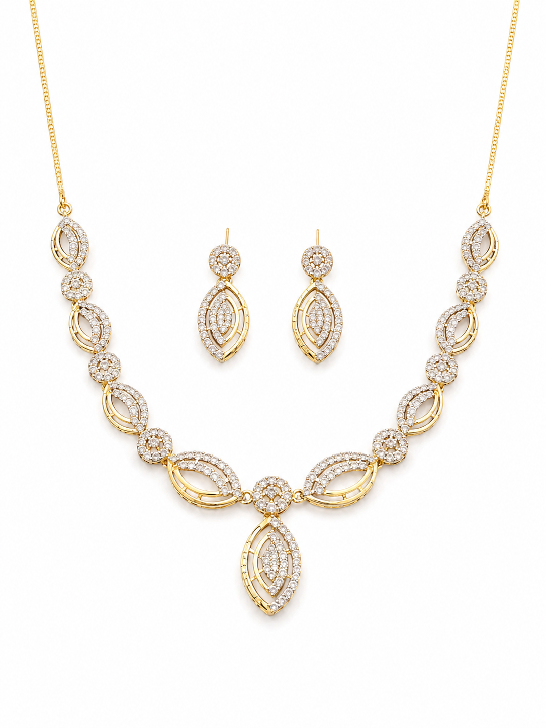 Elegant Dual Tone Crystal Necklace & Earrings Set