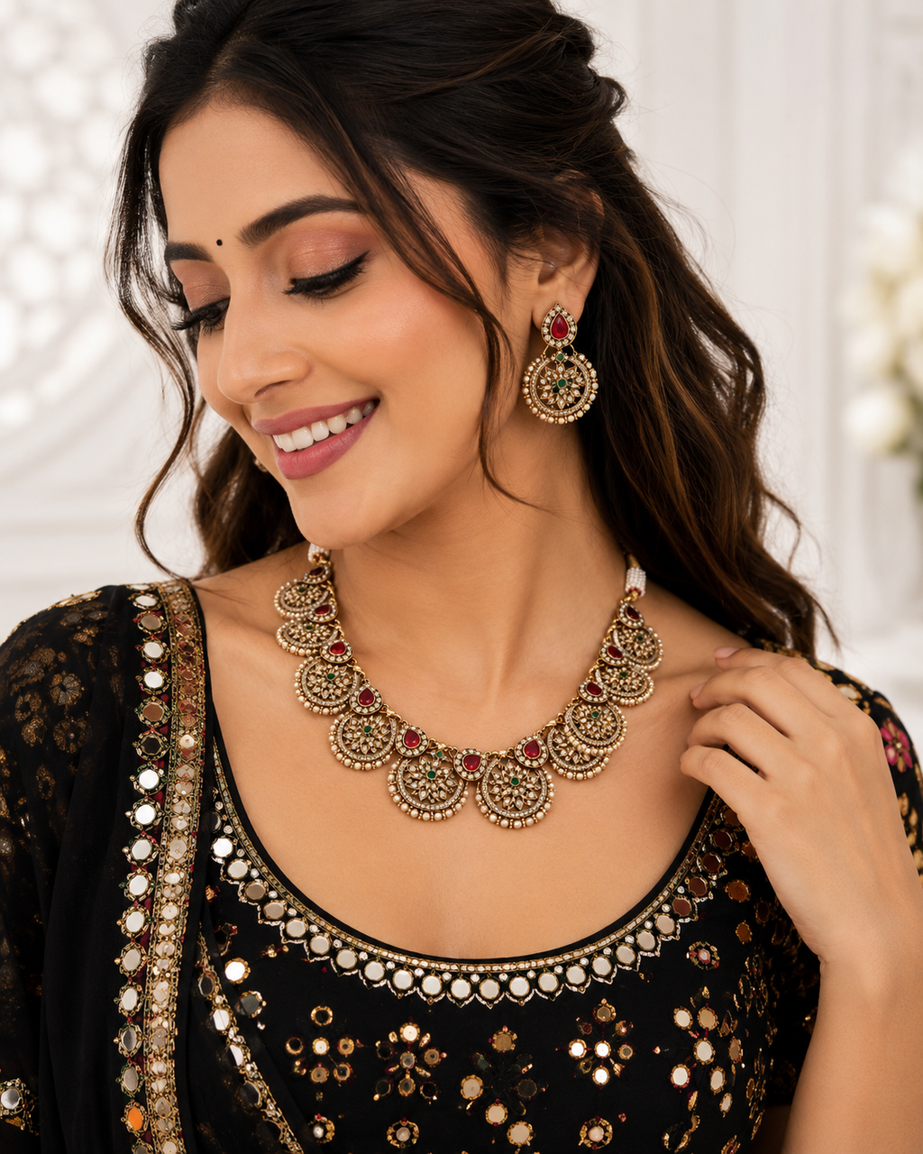 Royal Navratri Necklace Set with Earrings