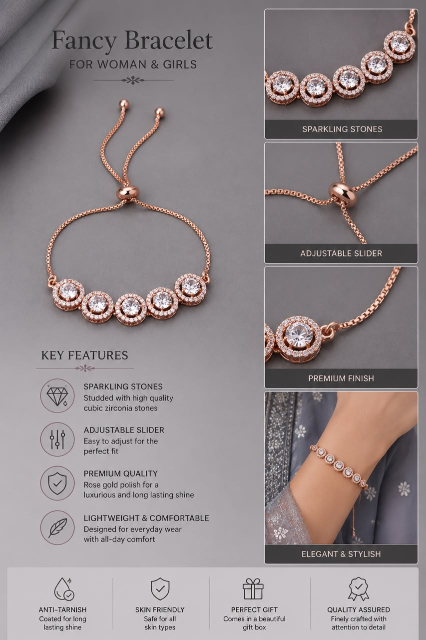 Rose Halo Crystal Adjustable Bracelet