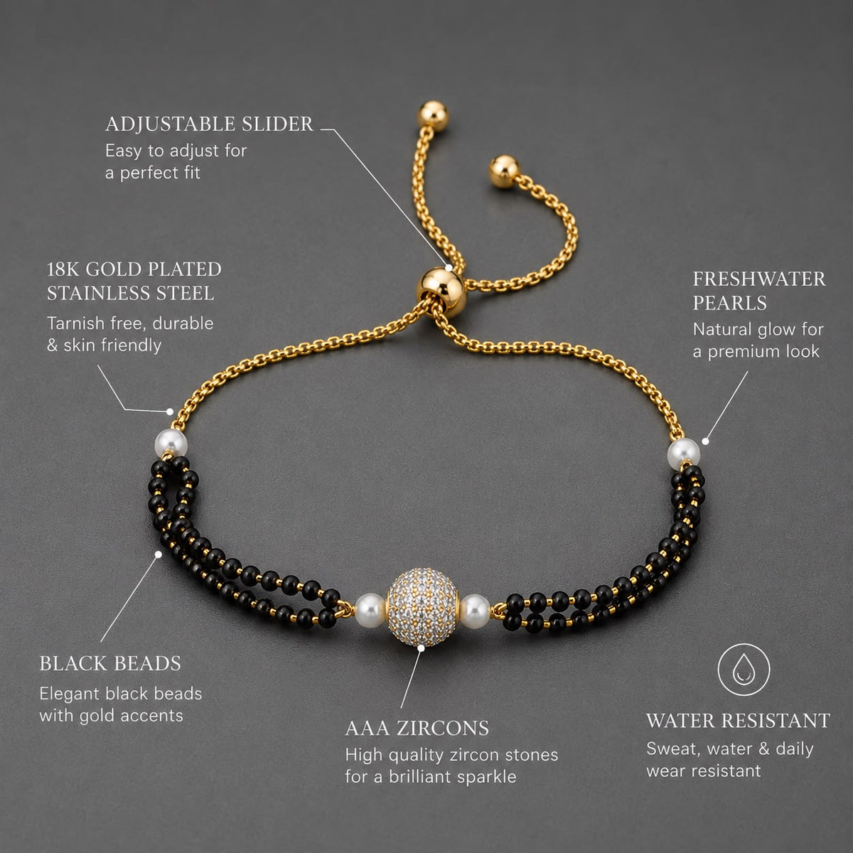 Black Beaded Adjustable Bracelet
