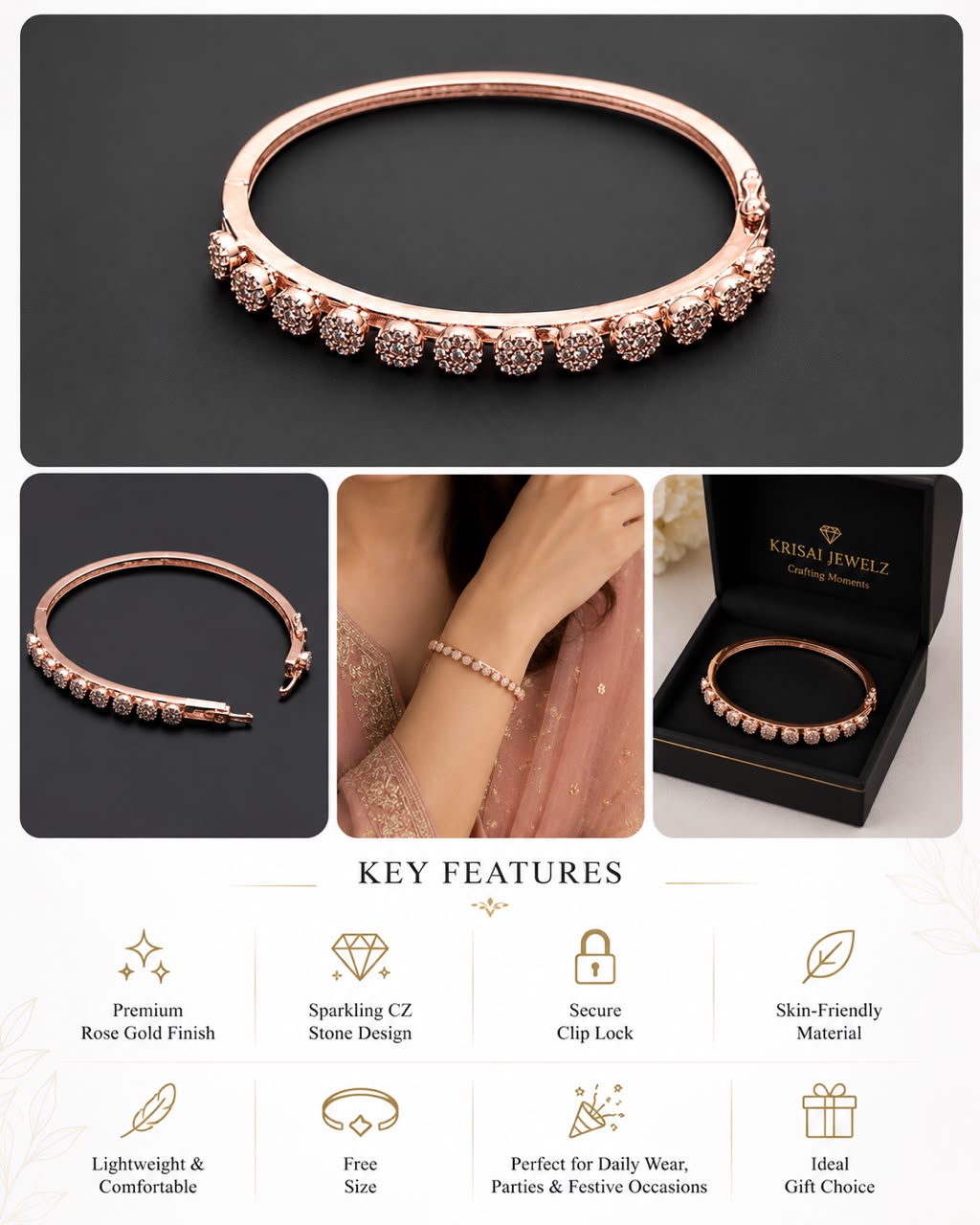 Rose Gold Floral Bangle
