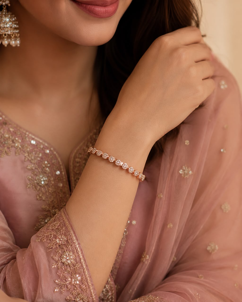 Rose Gold Floral Bangle