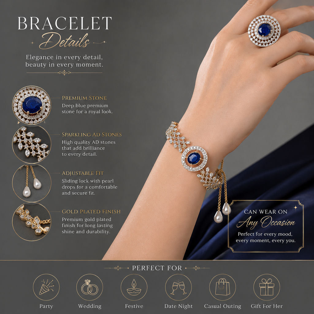 Black Stone Adjustable Bracelet with Ring Set